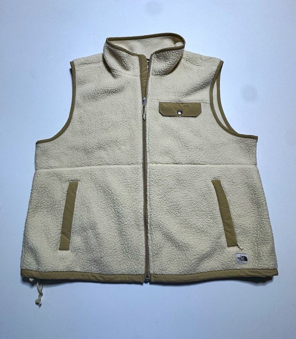 The North Face Women's Beige Full Zip Fleece Vest w/ Pockets Logo Size XL